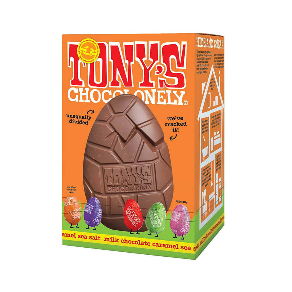 Tonys Chocolonely Large Milk Choc Caramel Seasalt Easter Egg 242g